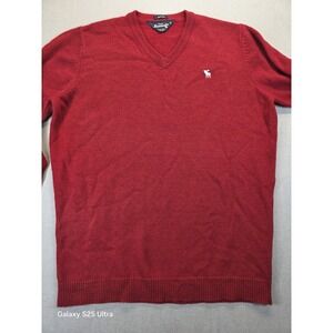 Abercrombie & Fitch Muscle Sweater Mens XL Red Pullover V-Neck Wool Acrylic Y2K